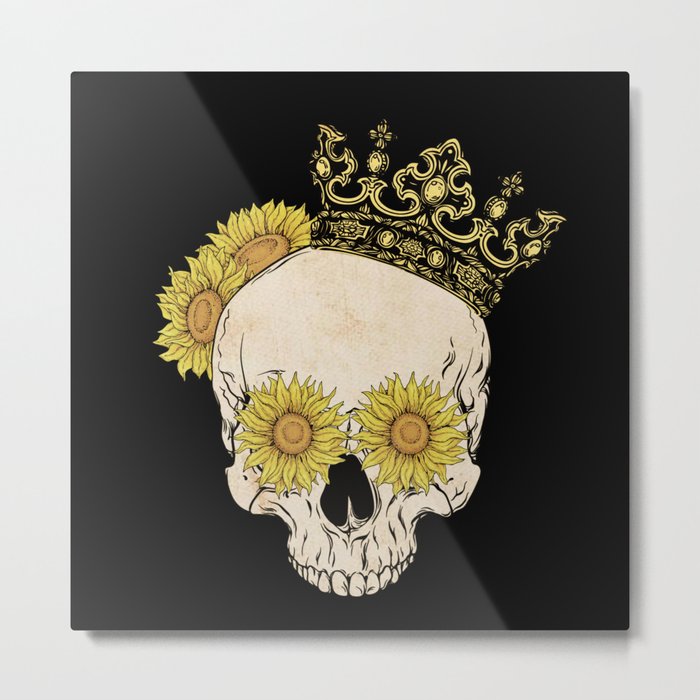 Skull with crown and sunflowers Metal Print