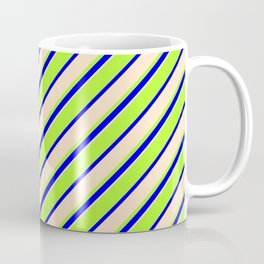 [ Thumbnail: Light Green, Blue & Bisque Colored Lines Pattern Coffee Mug ]