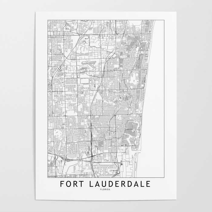 Fort Lauderdale White Map Poster