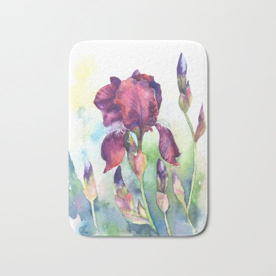 Watercolor iris flowers Bath Mat