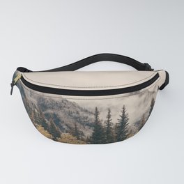 Banff national park foggy mountains and forest in Canada Fanny Pack