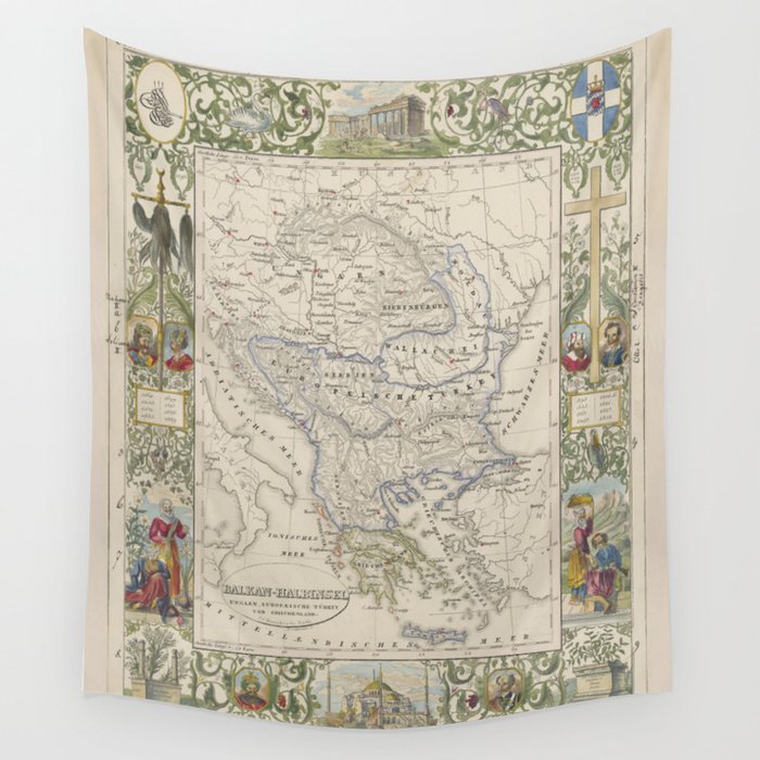 Vintage Map of the Balkans (1841) Wall Tapestry by BravuraMedia  Society6