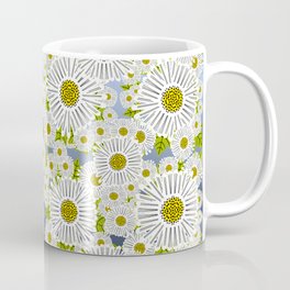 Retro Modern Spring Daisy Flowers On Blue Mug