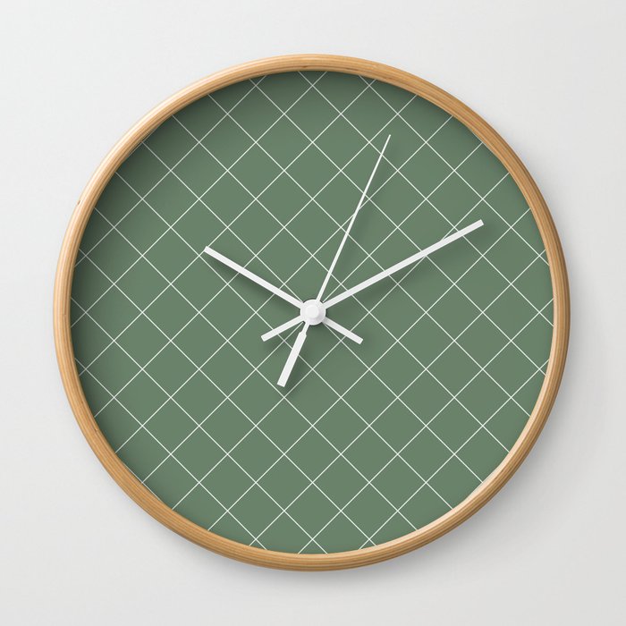 Diamond Grid Pattern (white/sage green) Wall Clock