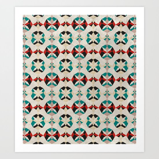 Abstract Pattern - Teal & Red Art Print