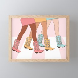 Sisters in Cowboy Boots with Daisy, Girls Walking, Cowgirl Friendship Art Framed Mini Art Print