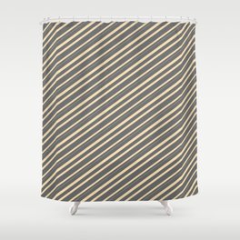 [ Thumbnail: Dim Gray & Tan Colored Lined/Striped Pattern Shower Curtain ]