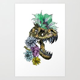 dinosaur surrounded by flowers Art Print