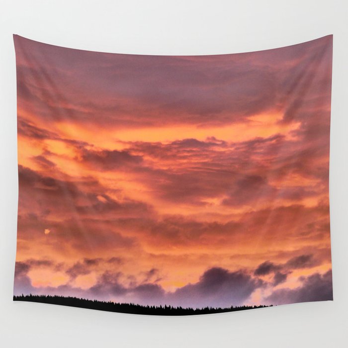 Spectacular Sunset over a Scottish Highlands Pine Forest, in I Art Wall Tapestry