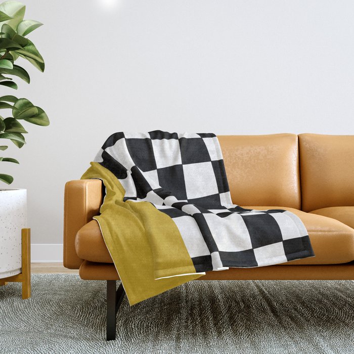 Checkered Stripe Block (mustard yellow/black/white) Throw Blanket
