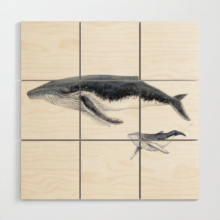 Humpback whale mother and humpback whale baby Wood Wall Art