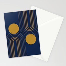 Mid Century Modern Geometric 146 in Midnight Blue Gold (Rainbow and Sun Abstraction) Stationery Card