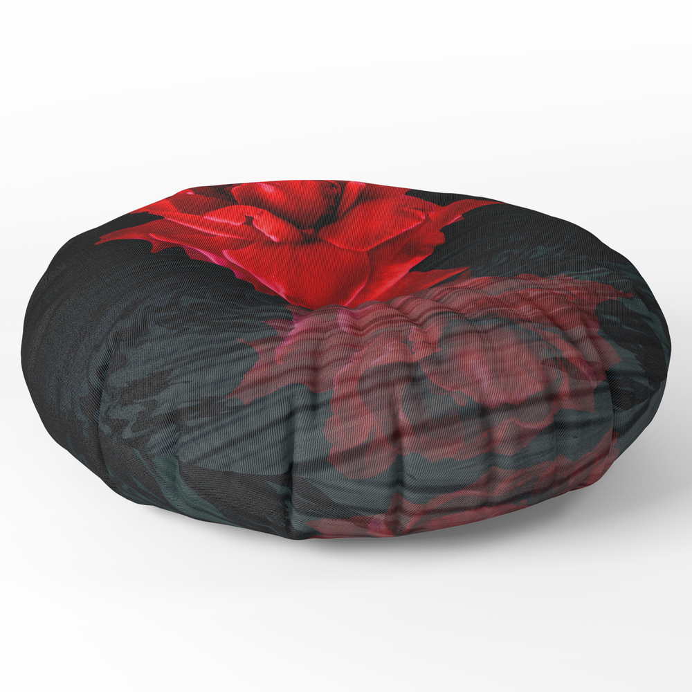 Red Rose Reflecting on Water Round Floor Pillow - x 26