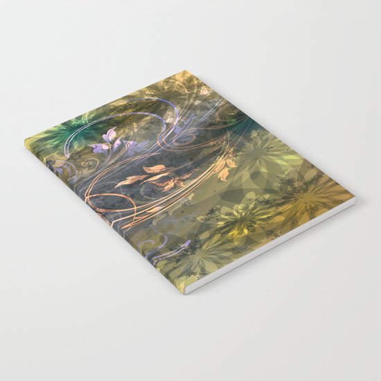 Earth Tone Floral Leaf Swirl Abstract Notebook