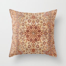 Persia Isfahan 19th Century Authentic Colorful Muted Cream Blush Tan Vintage Patterns Throw Pillow