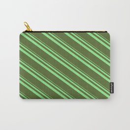 [ Thumbnail: Light Green and Dark Olive Green Colored Lined/Striped Pattern Carry-All Pouch ]