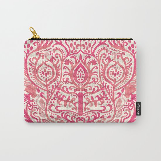 Strawberry and Cream Watercolor Tulip Damask Carry-All Pouch