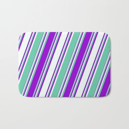 [ Thumbnail: Aquamarine, Dark Violet, and Mint Cream Colored Stripes/Lines Pattern Bath Mat ]
