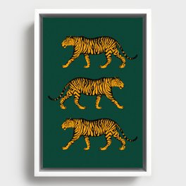 Tigers (Dark Green and Marigold) Framed Canvas