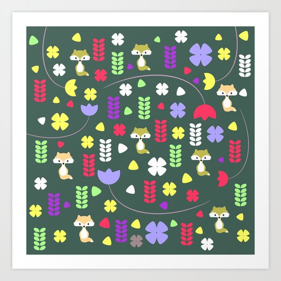 Foxes, flowers and more Art Print