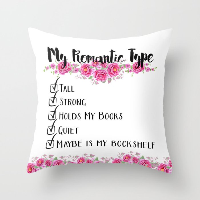Bookshelf Romance Throw Pillow by PaperFury Society6