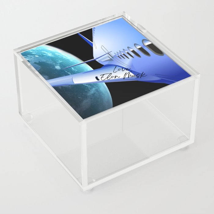 Space EM Airlines - Fly out of this world, to the moon. (Flight, Outer Space, Travel, Wall art, jet, Future, Earth, Moon) Acrylic Box