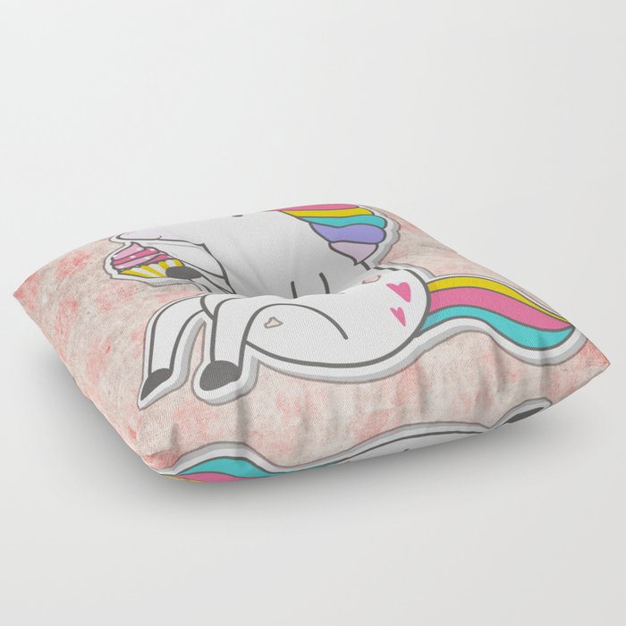 Adorable Unicorn Cartoon Colorful Cupcake For Kids Floor Pillow