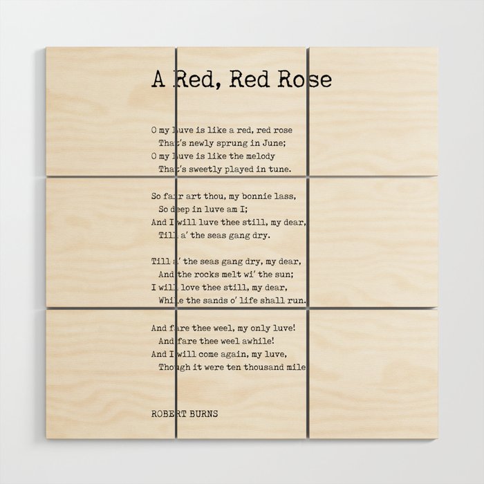 A Red, Red Rose - Robert Burns Poem - Literature - Typewriter Print 1 Wood Wall Art