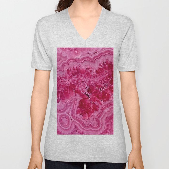 Pink Agate Mineral Gem Treasure V Neck T Shirt
