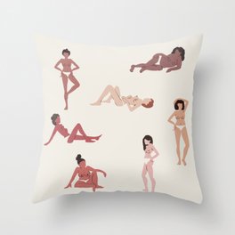 HEY LADIES Throw Pillow | Black And White, Curated, Blushtones, Women, Painting, Acrylic, Pattern, Female, Earthtones, Street Art 