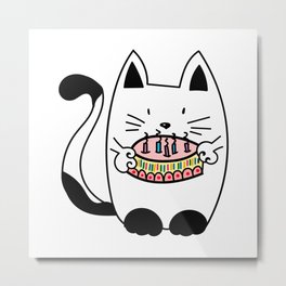 Happy Birthday - CAT WITH CAKE Metal Print