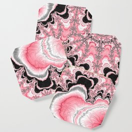 Pink Gray White Fractal Design Tie-Dye Crochet Coaster