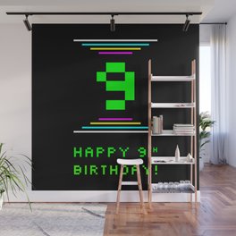[ Thumbnail: 9th Birthday - Nerdy Geeky Pixelated 8-Bit Computing Graphics Inspired Look Wall Mural ]