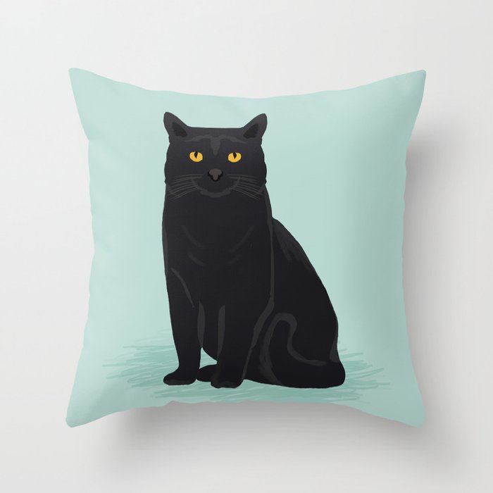 Black Cat Cute Cat Breed Customized Pet Portrait Mint Background