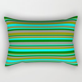 [ Thumbnail: Grey, Green, Aqua & Dark Green Colored Stripes/Lines Pattern Rectangular Pillow ]
