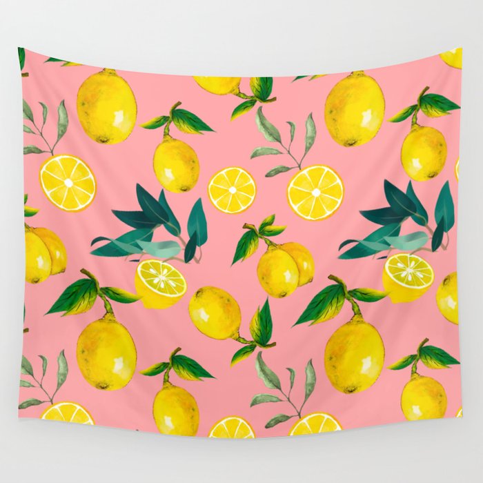 Summer, citrus ,Sicilian style ,lemon fruit pattern  Wall Tapestry