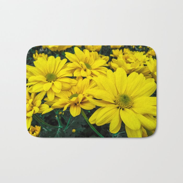 Bright Yellow Flowers Bath Mat By The, Bright Yellow Bath Rug