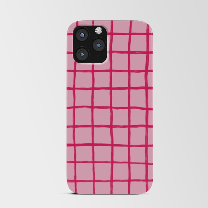 Hot Pink on Blush Checkered Grid iPhone Card Case