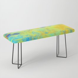 African Dye - Colorful Ink Paint Abstract Ethnic Tribal Organic Shape Art Yellow Turquoise Bench
