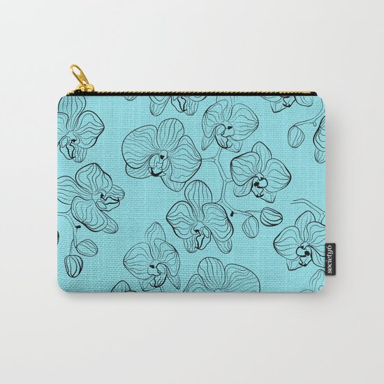 Retro . Orchid flowers on a heavenly blue background . Carry-All Pouch