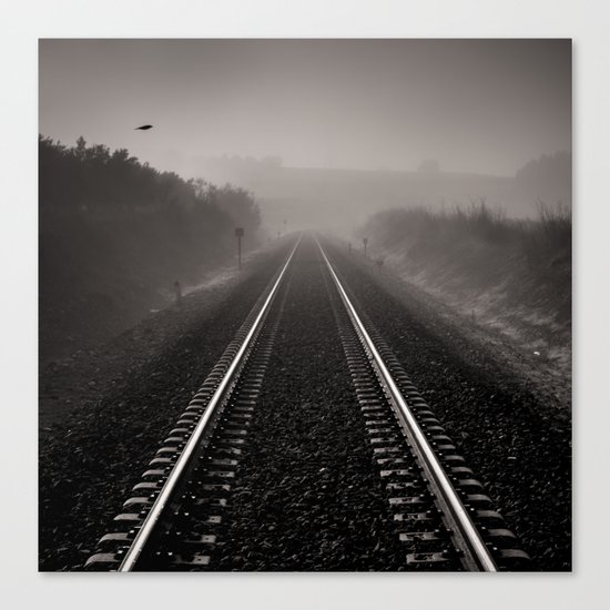 "Bird through the foggy railway" Canvas Print