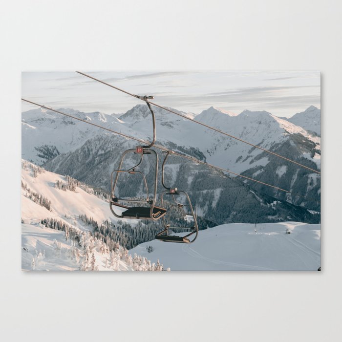 Ski lift in a fairytale winter landscape | Landscape Photography Alps | Print Art Canvas Print