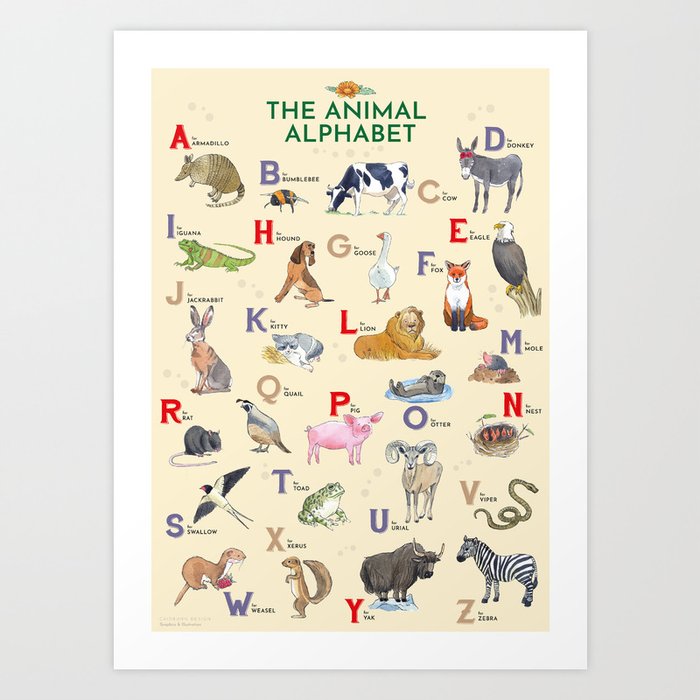 The Animal Alphabet Art Print | Painting, Watercolor, Animal, Alphabet, Baby, Toddler, Babygift, Nursery, Nurseryart, Nurseryroom