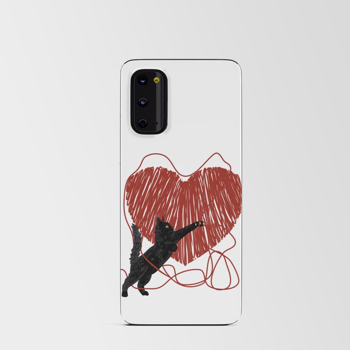 Black cat unravelling heart Android Card Case