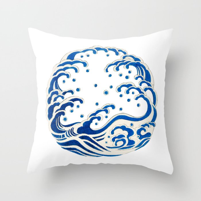 Vintage Japanese Wave Design Throw Pillow