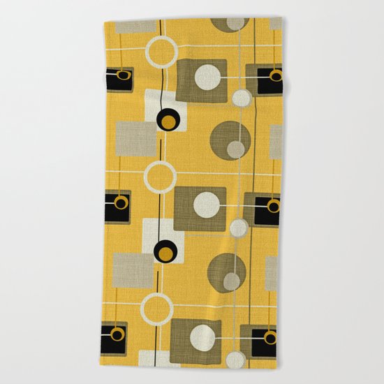 orbs and square gold yellow Beach Towel