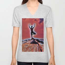 Woman Doing Yoga 7 V Neck T Shirt