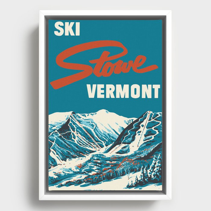 Stowe, Vermont Vintage Ski Poster Framed Canvas