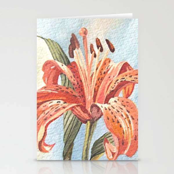 Orange Tiger Lily Watercolor Painting Stationery Cards By