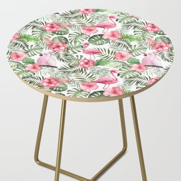 Watercolor Tropical Leaves Flowers Flamingo Cockatoo Side Table